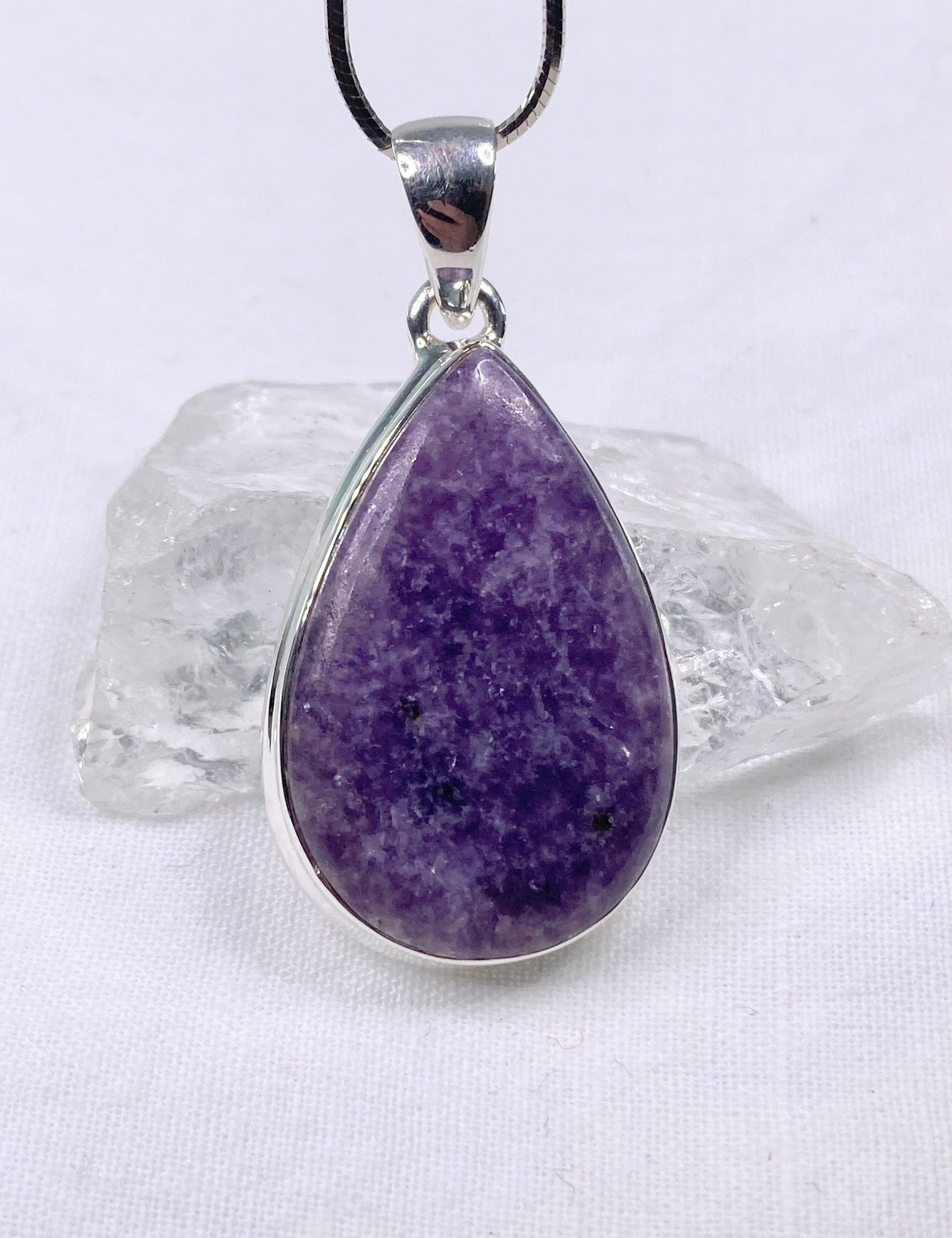 Natural Lepidolite and Silver Pendant