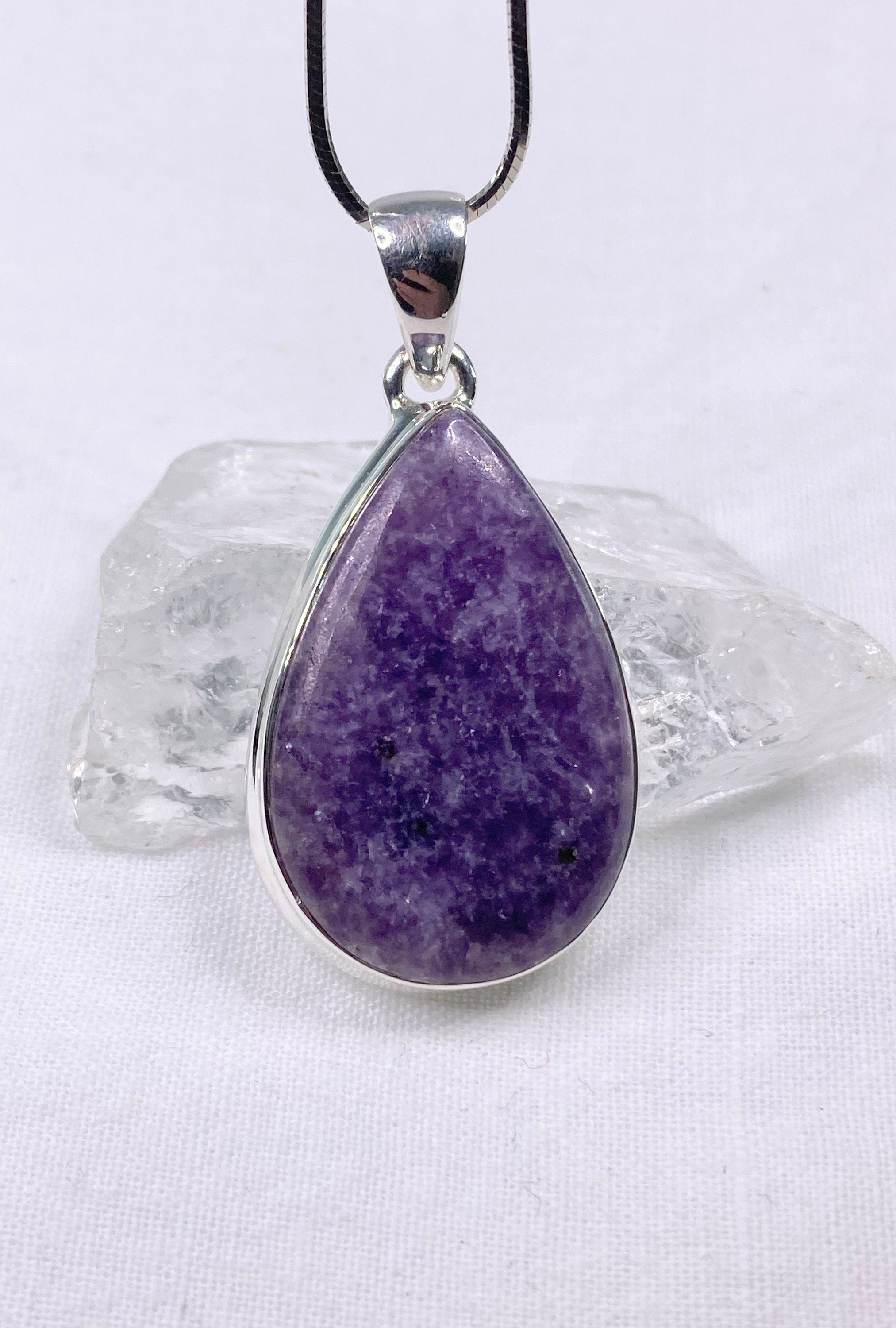 Natural Lepidolite and Silver Pendant