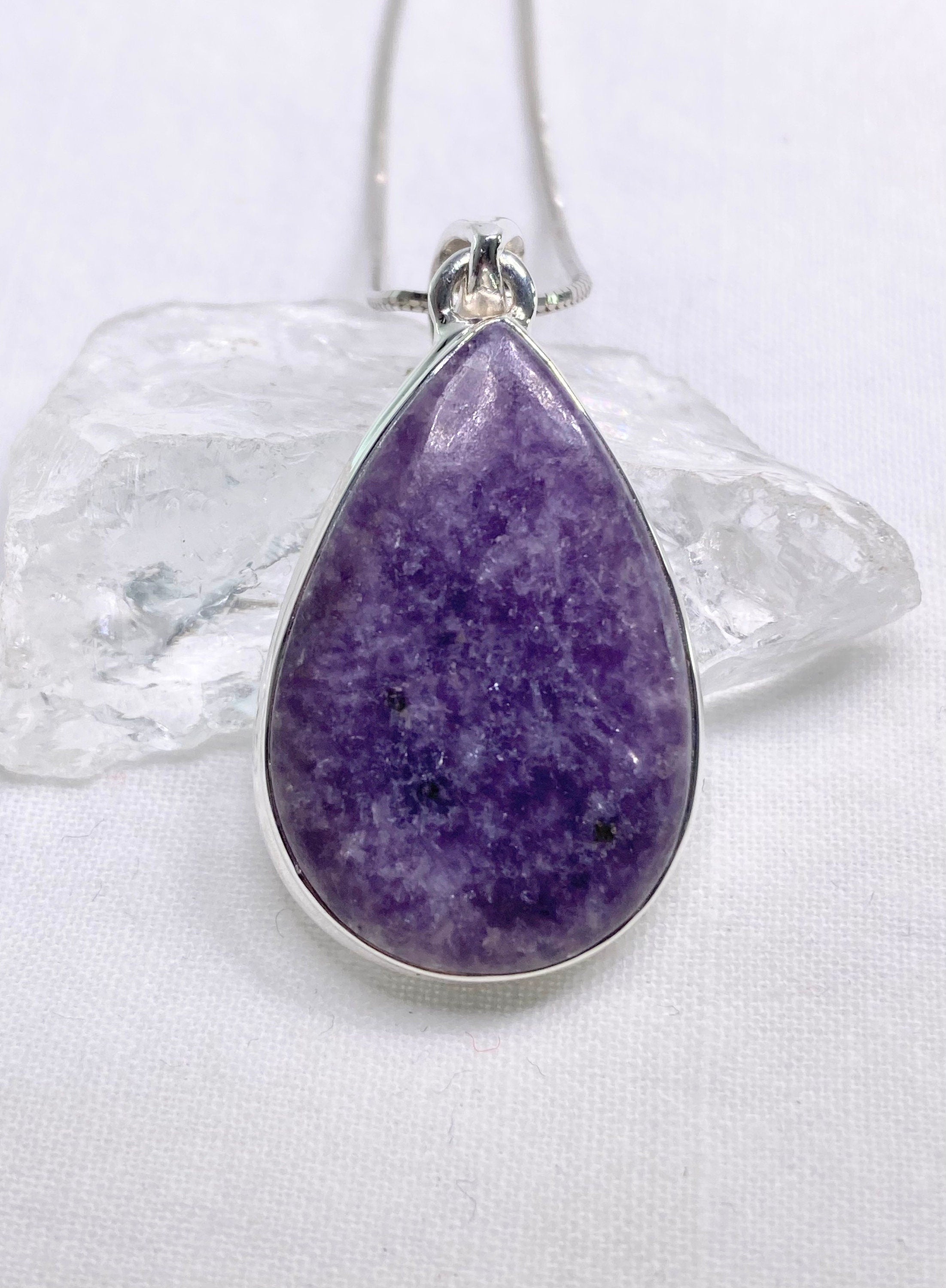 Natural Lepidolite and Silver Pendant