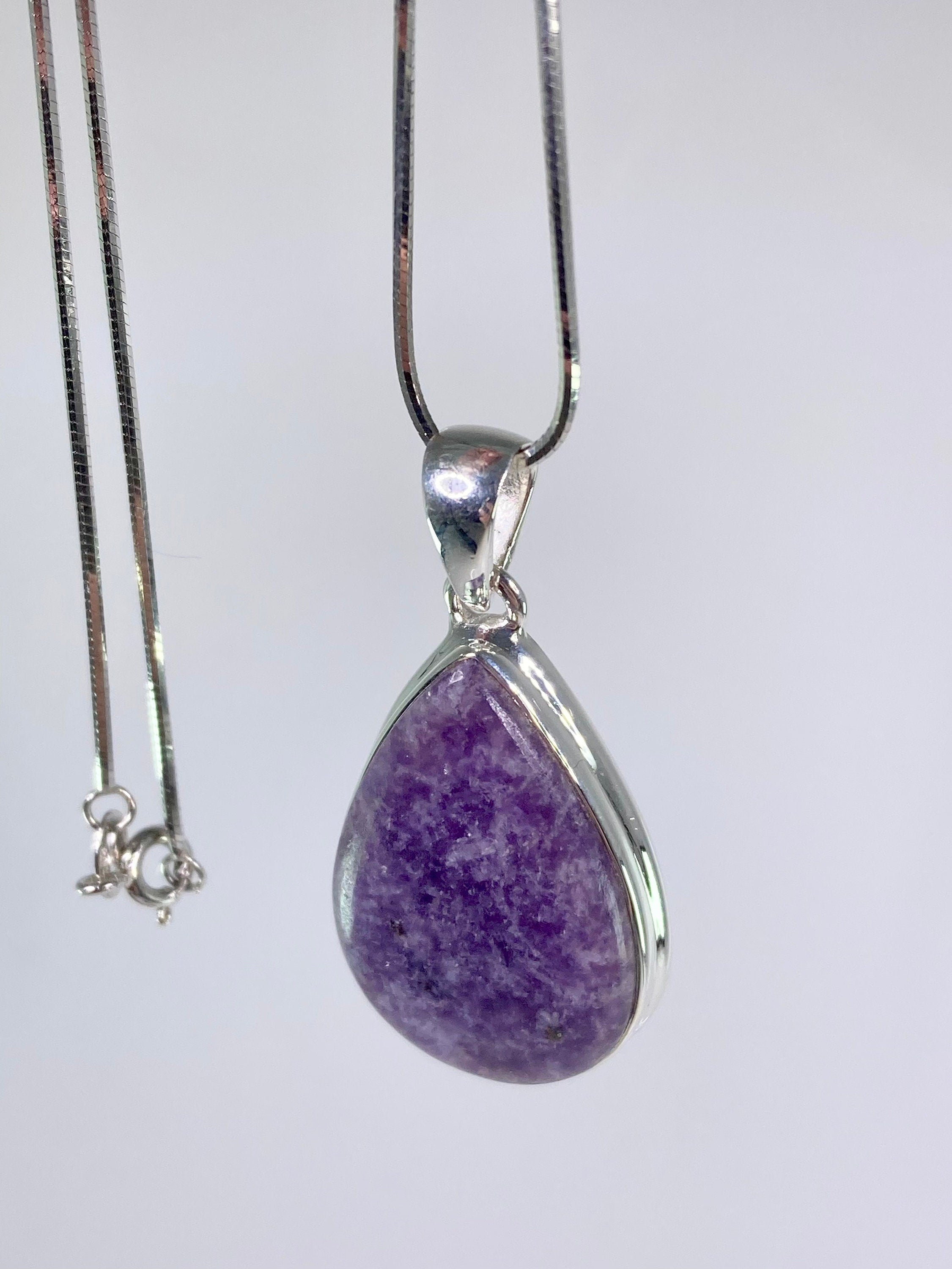 Natural Lepidolite and Silver Pendant