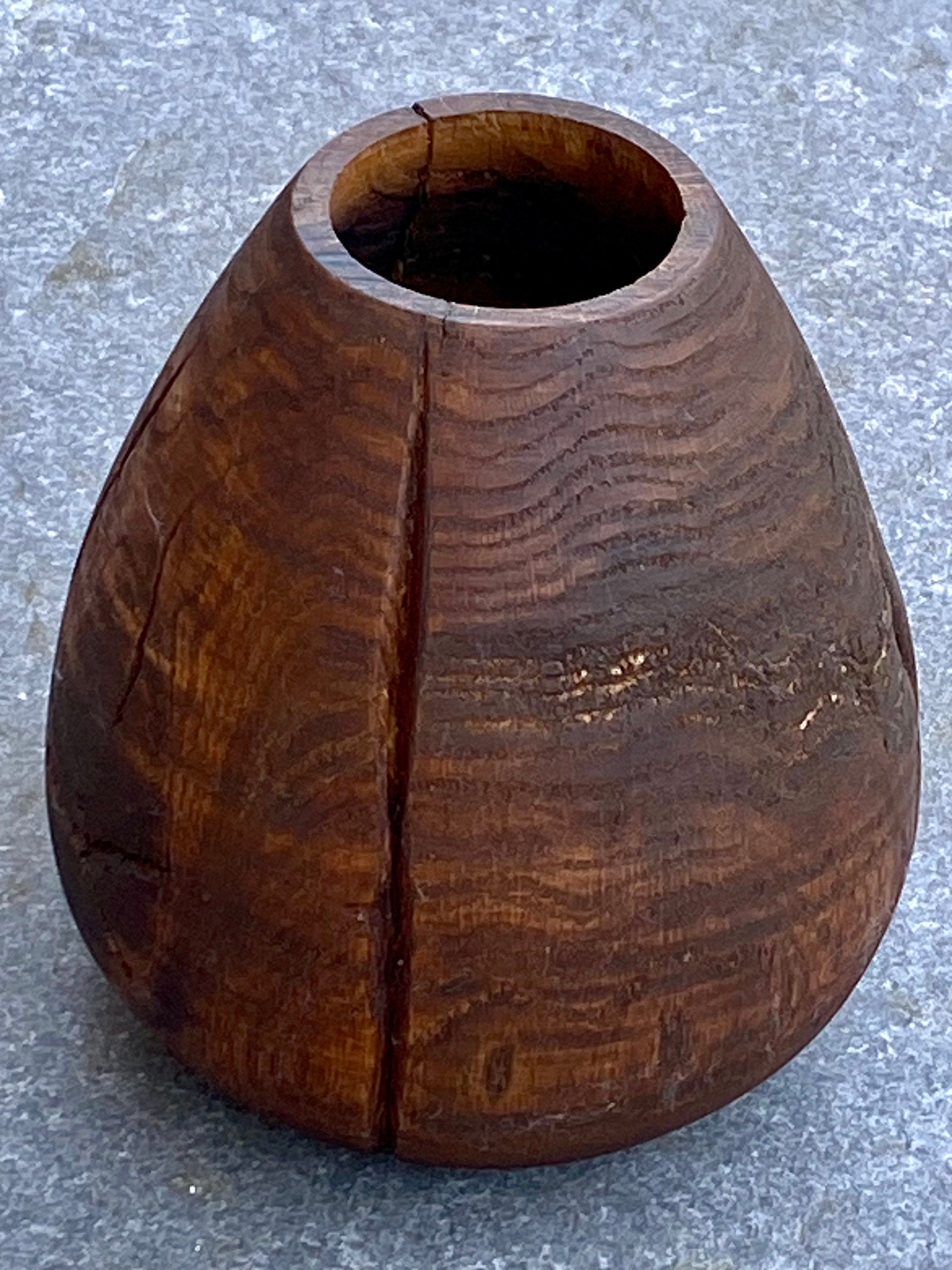 Hand Turned Oak Wood Vase – Wabi-Sabi Sculpture