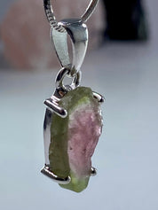 Watermelon Tourmaline Slice Silver pendant