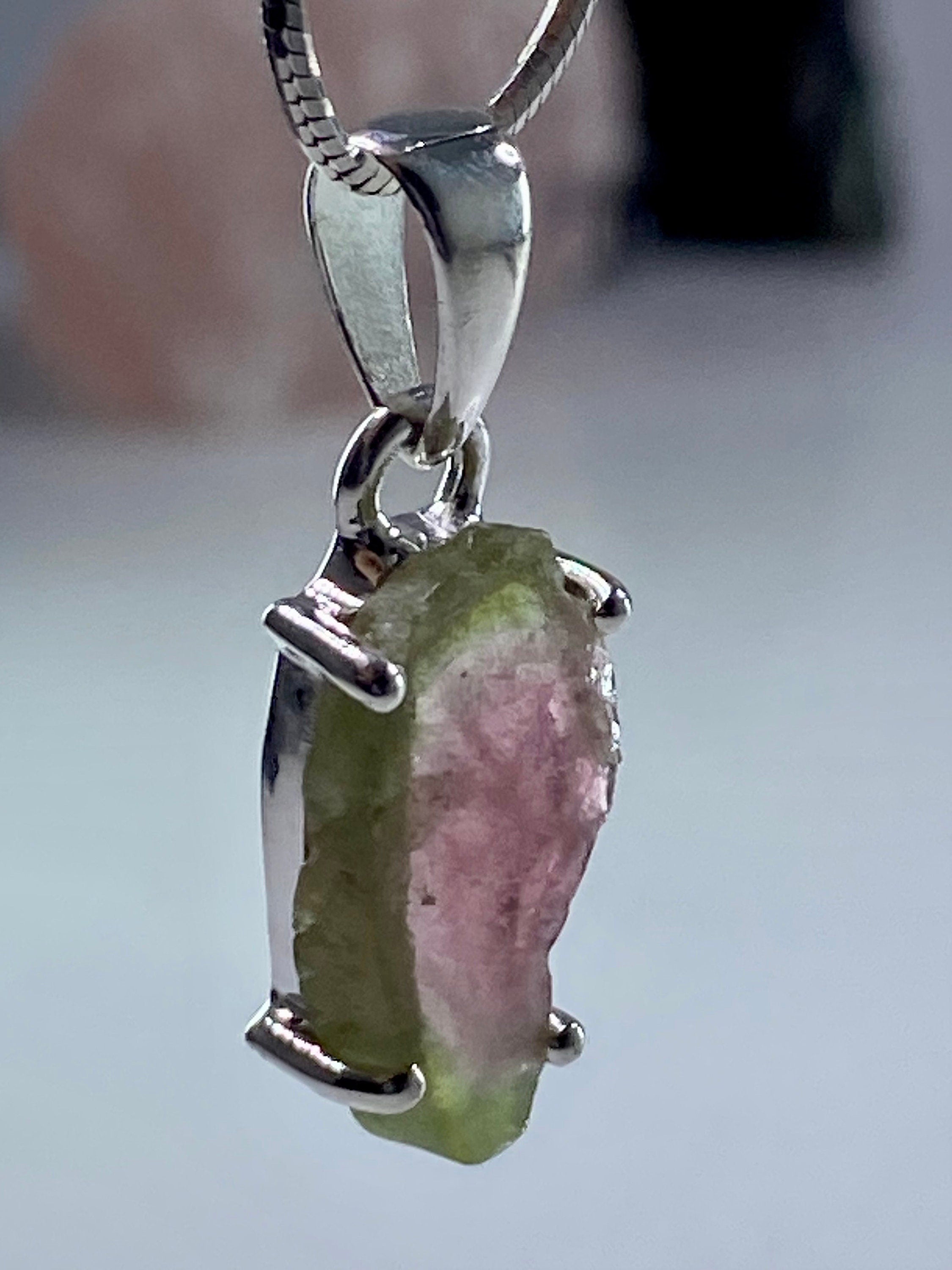 Watermelon Tourmaline Slice Silver pendant