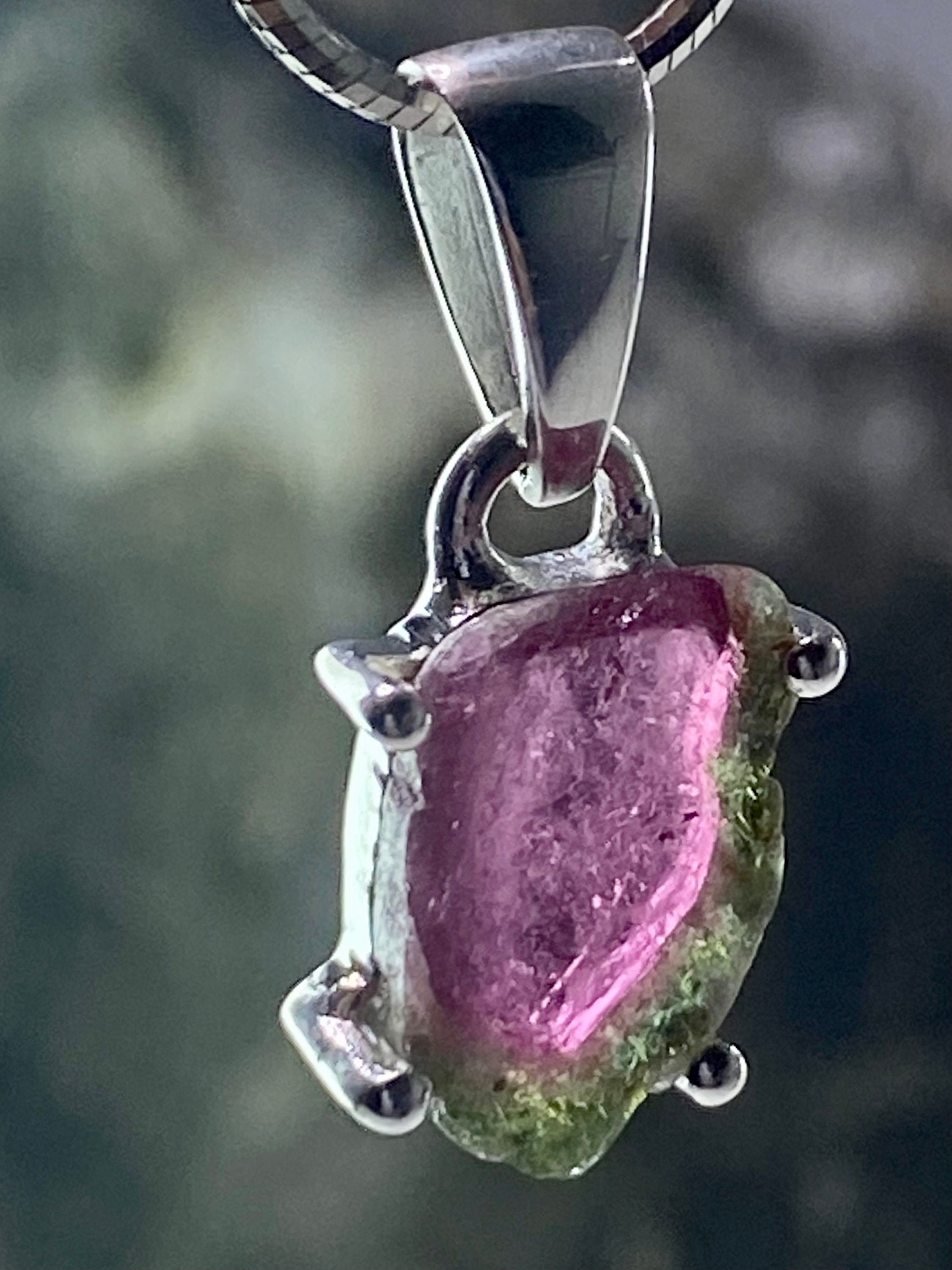 Watermelon Tourmaline Slice Silver pendant