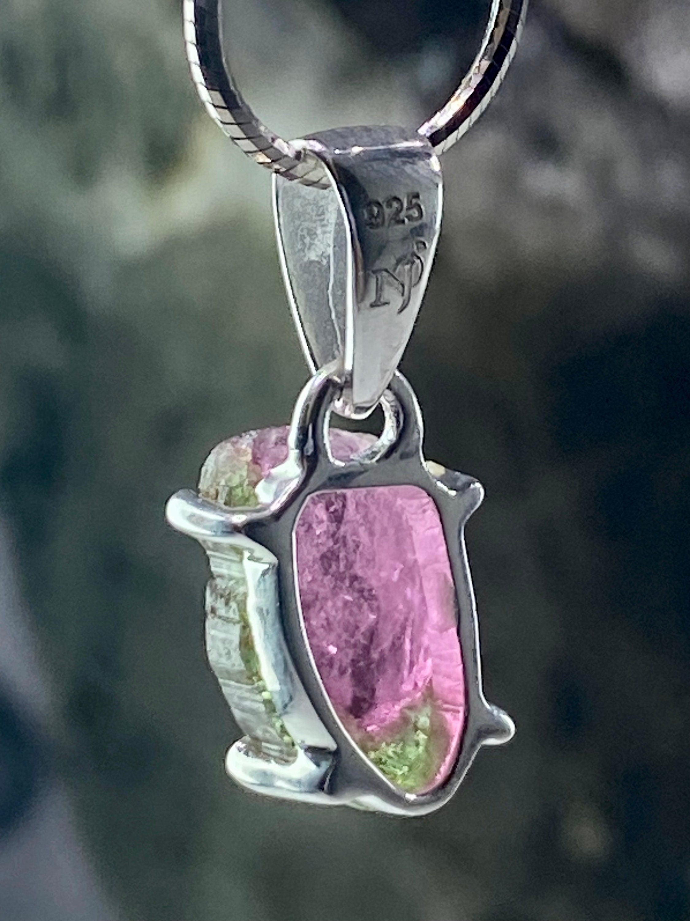 Watermelon Tourmaline Slice Silver pendant