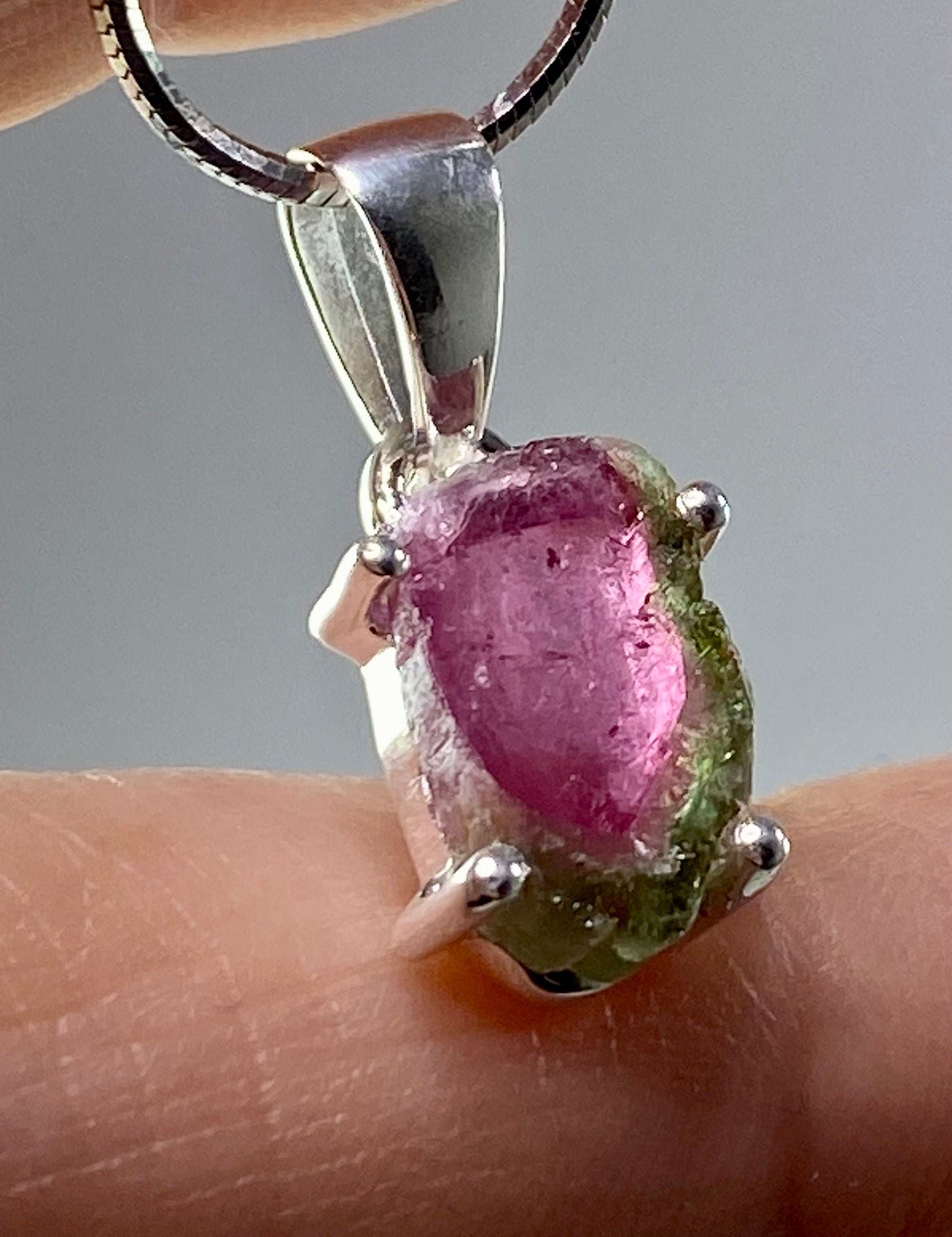 Watermelon Tourmaline Slice Silver pendant