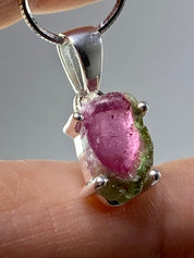 Watermelon Tourmaline Sterling Silver Pendant: Natural Gemstone Slice