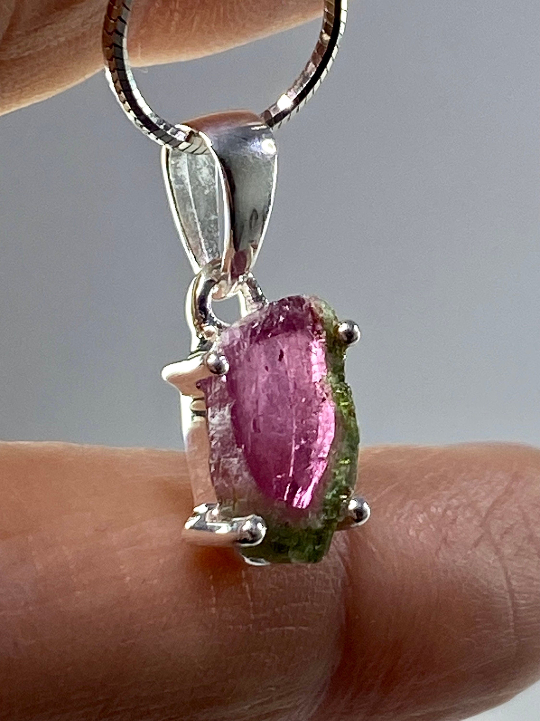 Watermelon Tourmaline Slice Silver pendant