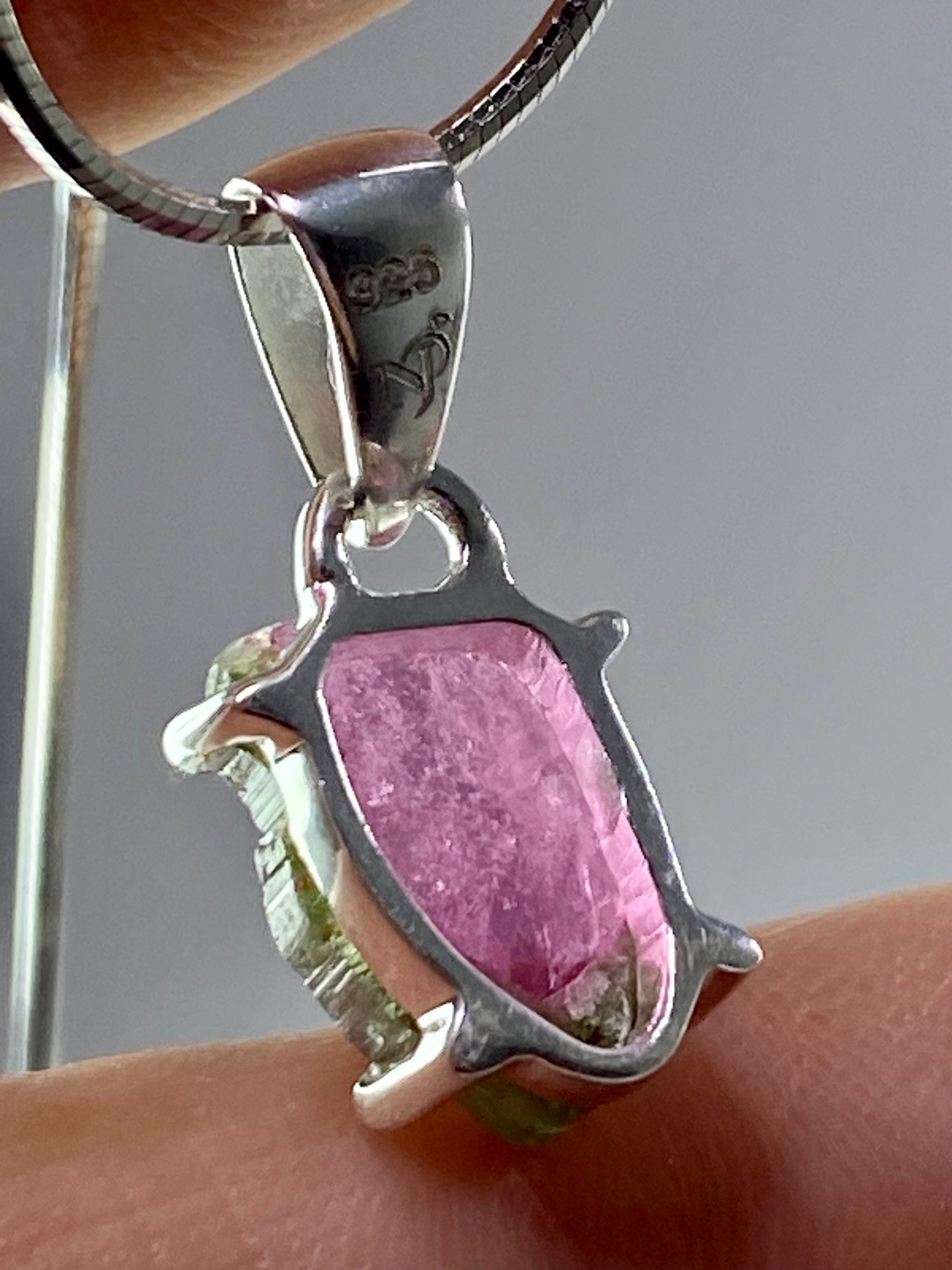 Watermelon Tourmaline Slice Silver pendant