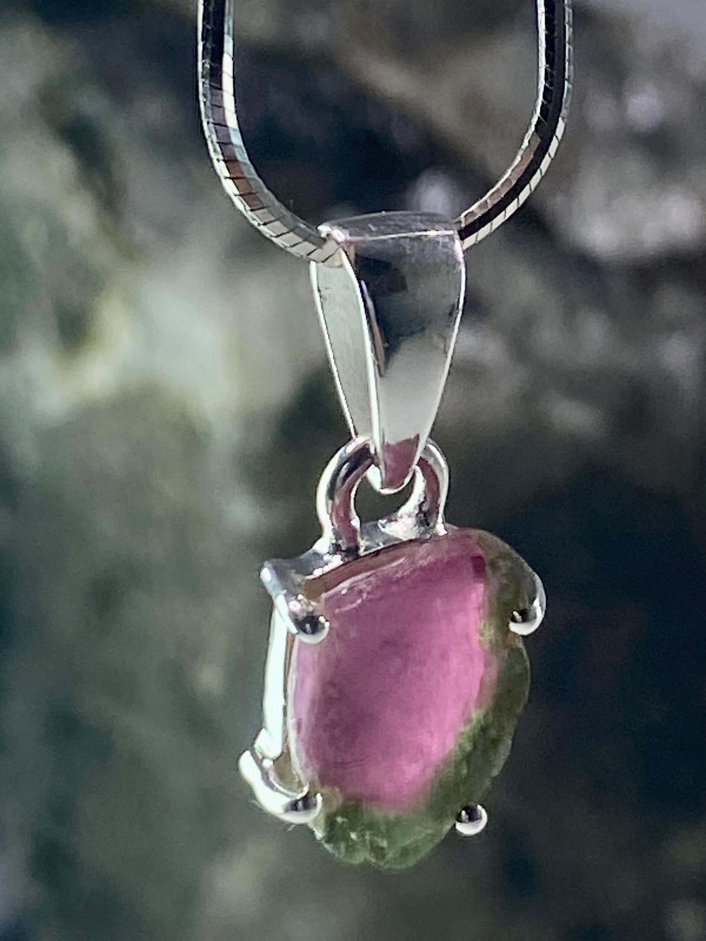 Watermelon Tourmaline Slice Silver pendant