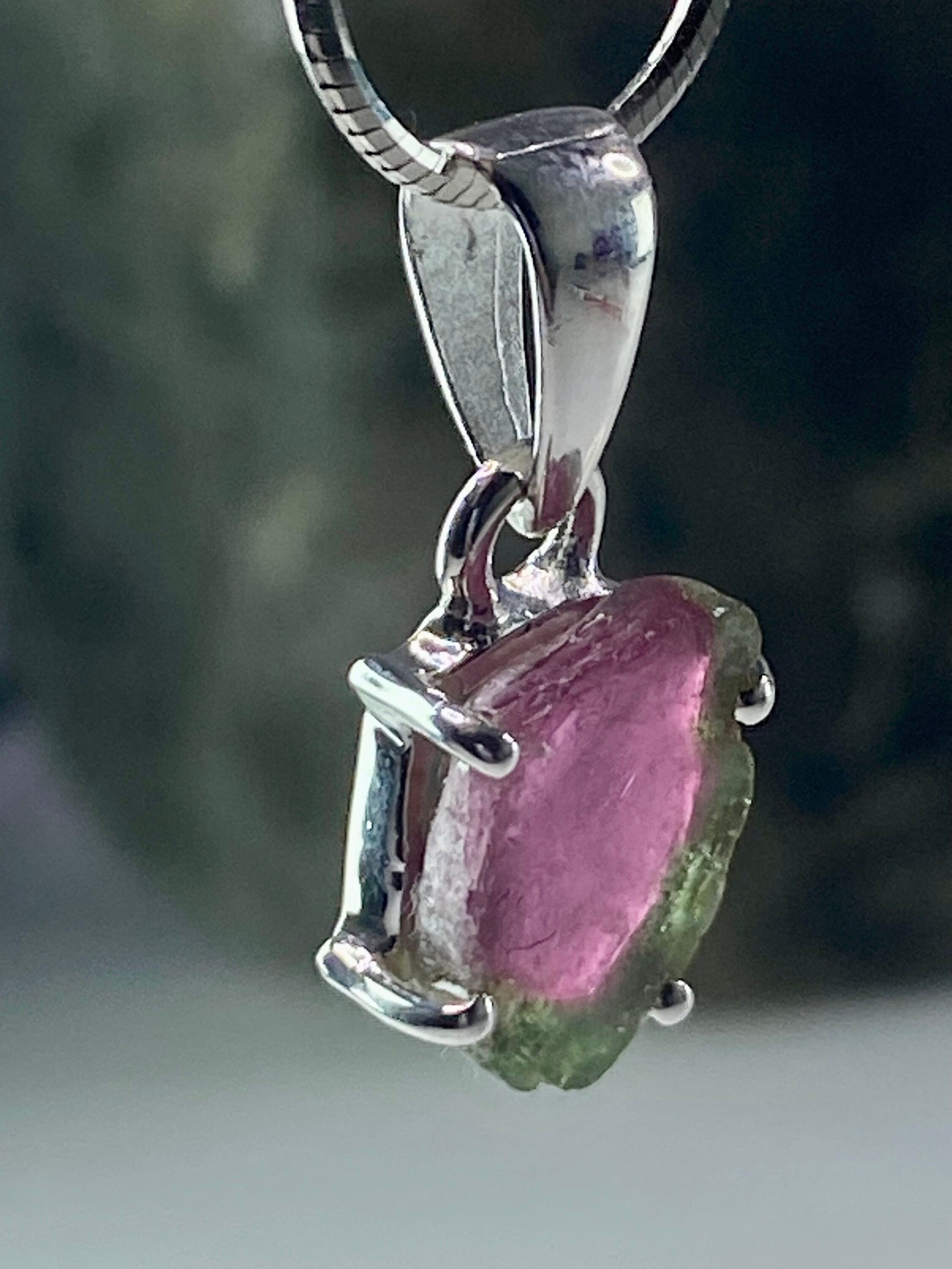 Watermelon Tourmaline Slice Silver pendant