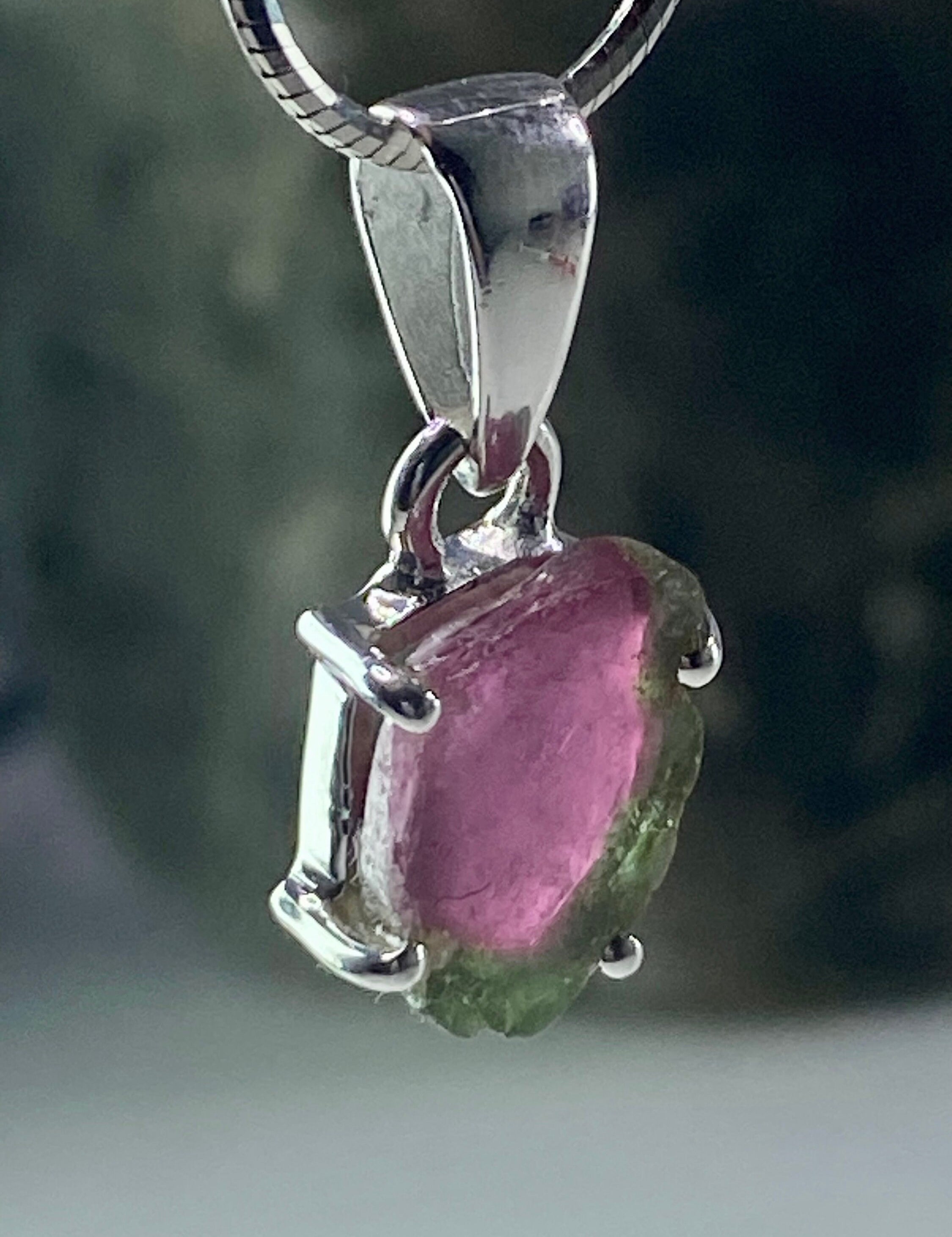 Watermelon Tourmaline Slice Silver pendant