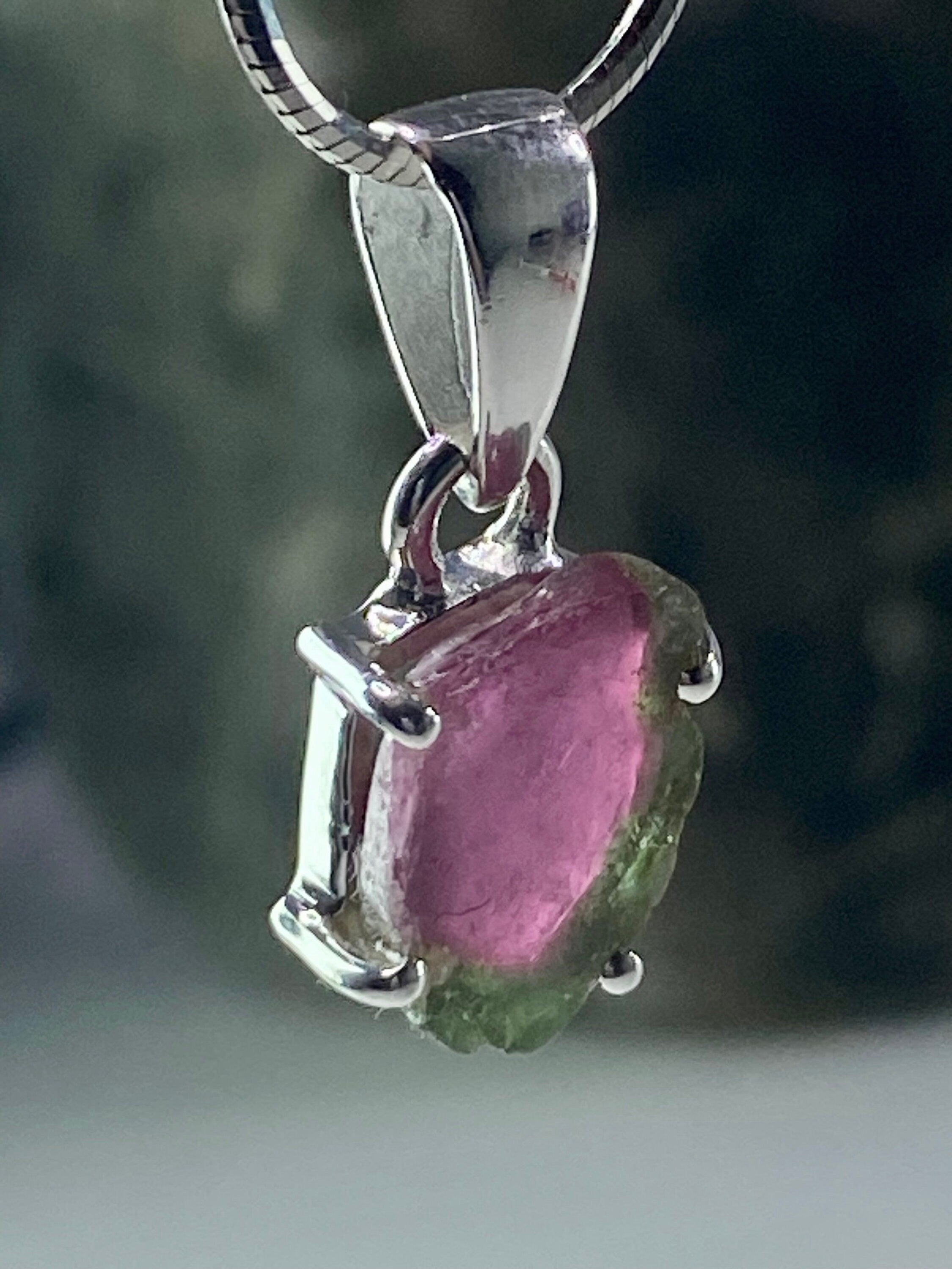 Watermelon Tourmaline Slice Silver pendant