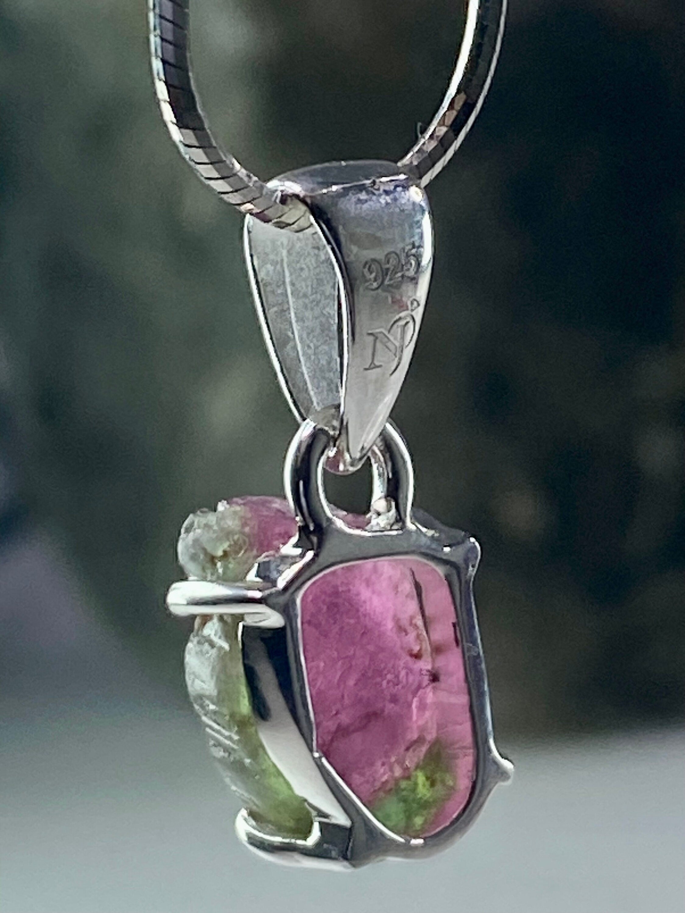 Watermelon Tourmaline Slice Silver pendant