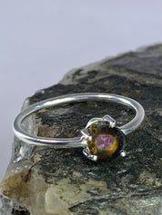 Watermelon Tourmaline Slice Silver ring