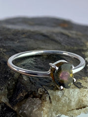 Watermelon Tourmaline Slice Silver ring