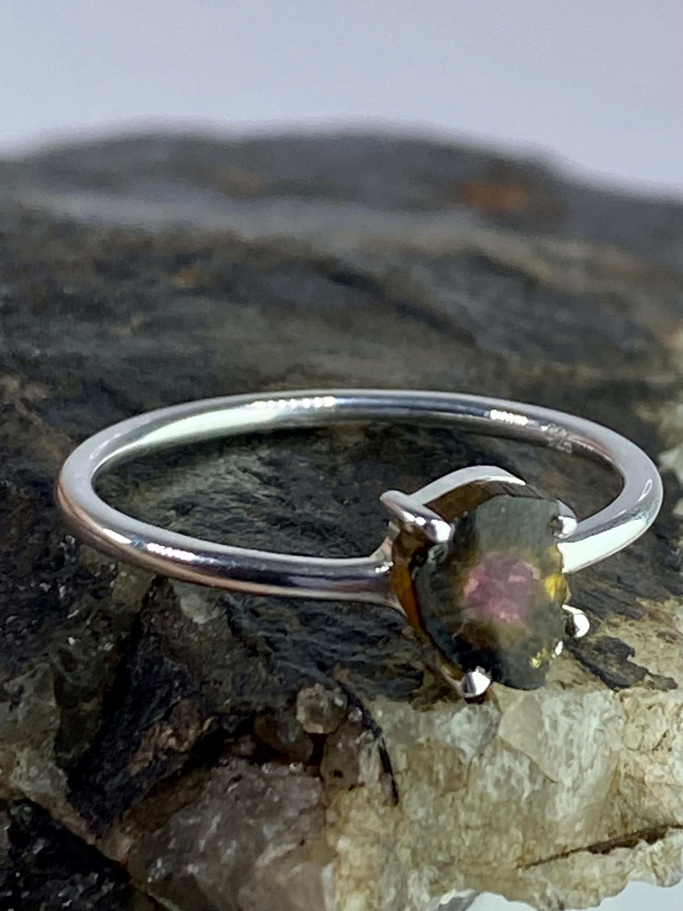 Watermelon Tourmaline Slice Silver ring