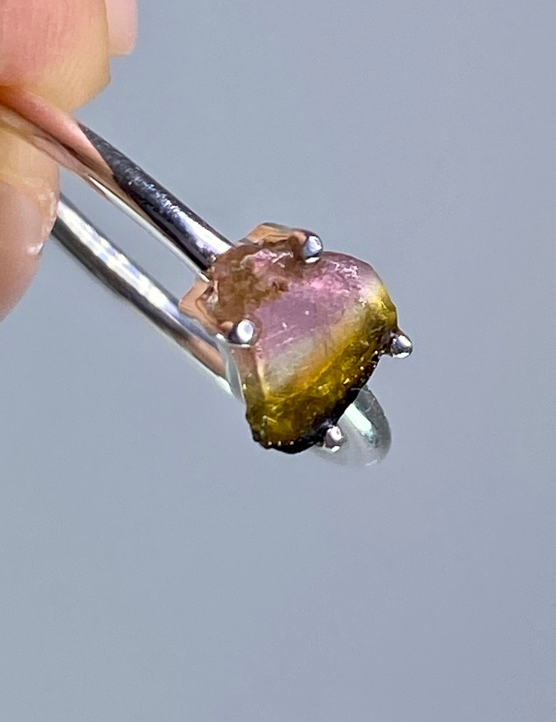 Watermelon Tourmaline Slice Silver ring