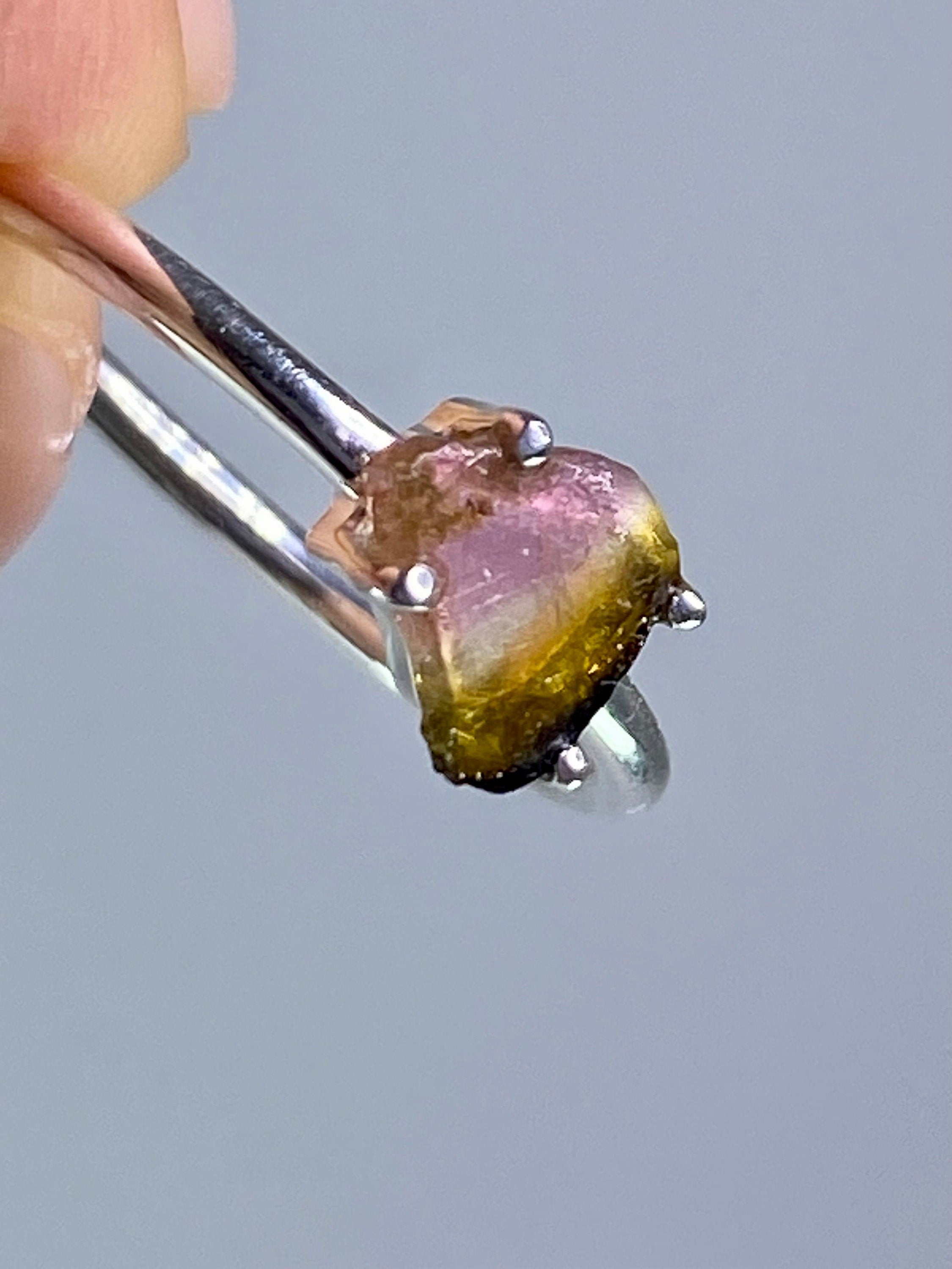 Watermelon Tourmaline Slice Silver ring