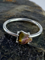 Watermelon Tourmaline Slice Silver ring