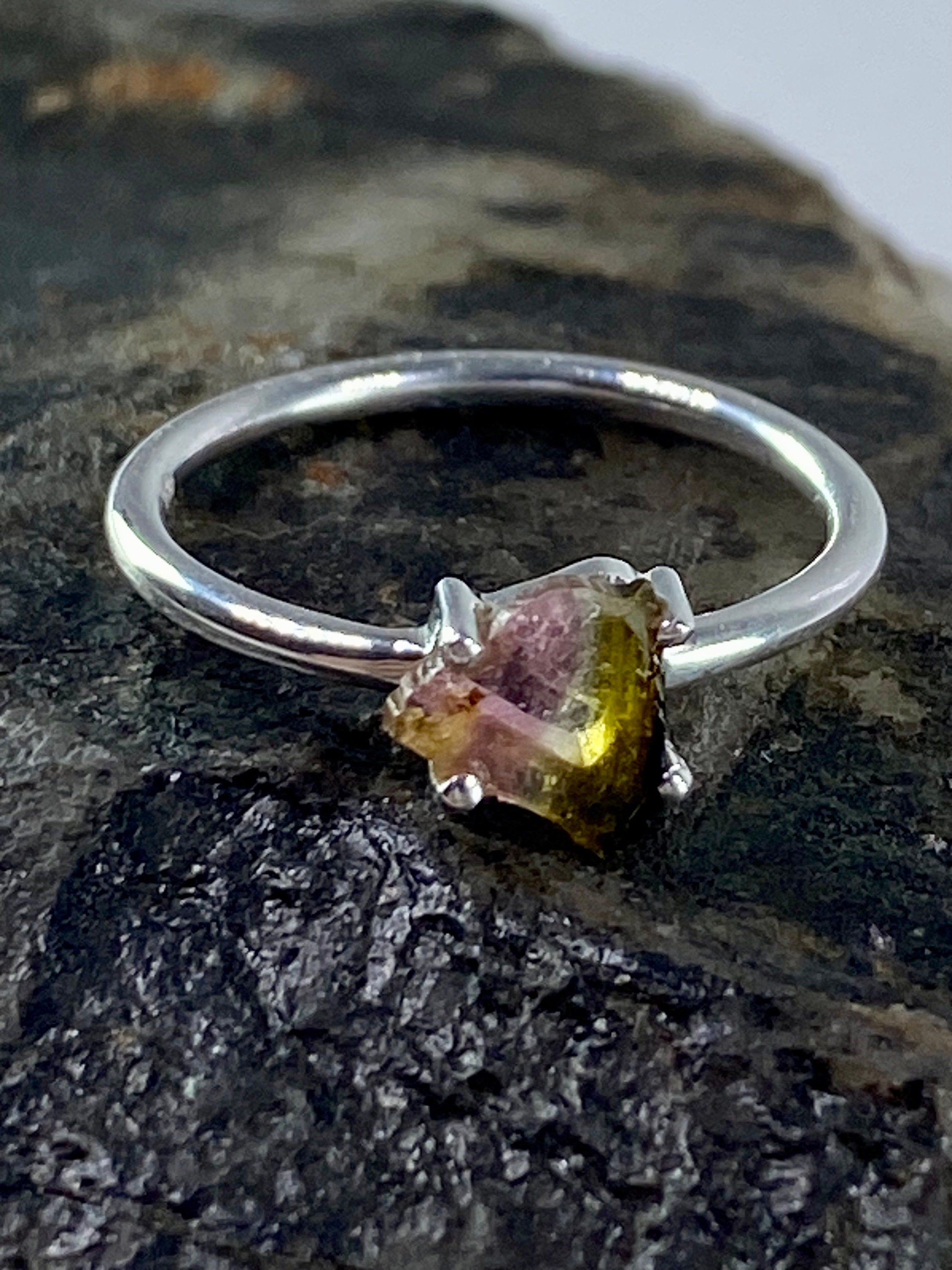 Watermelon Tourmaline Slice Silver ring