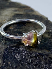 Watermelon Tourmaline Slice Silver ring