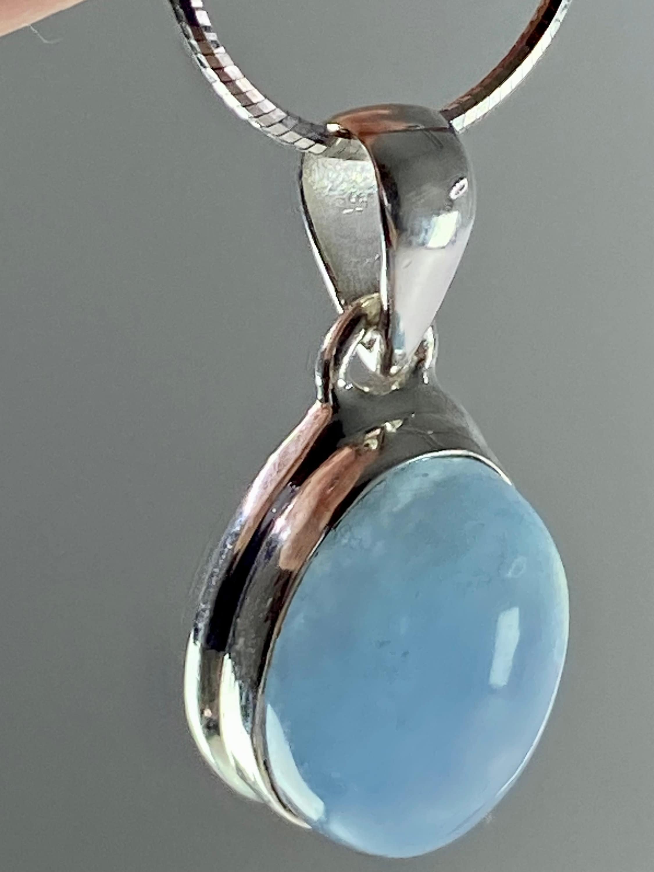 High Quality Natural Aquamarine and Silver Pendant