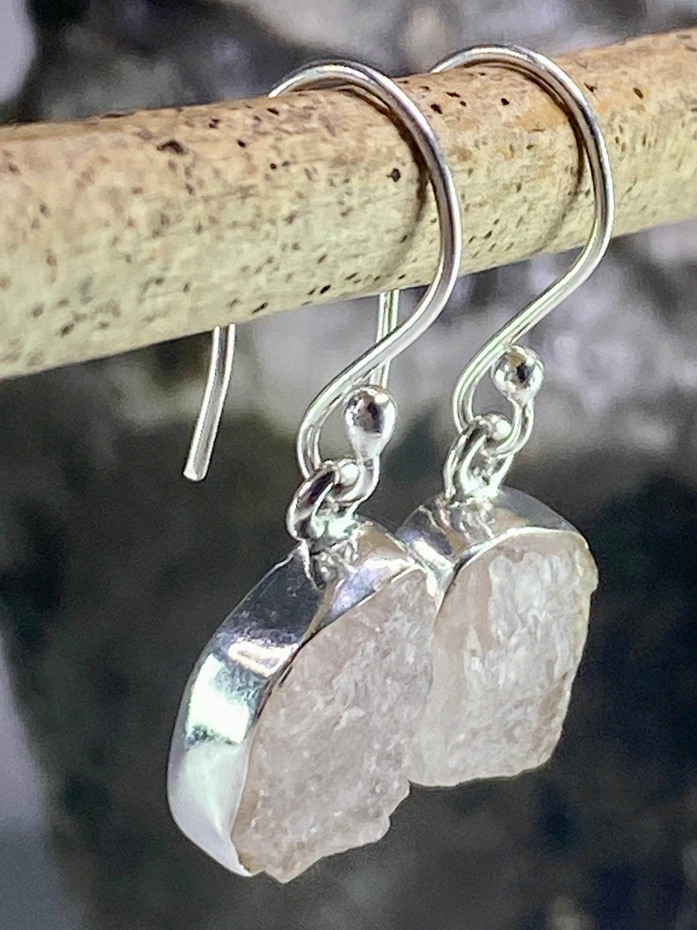 Raw Morganite and Sterling Silver Drop Earrings