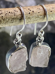 Raw Morganite and Sterling Silver Drop Earrings