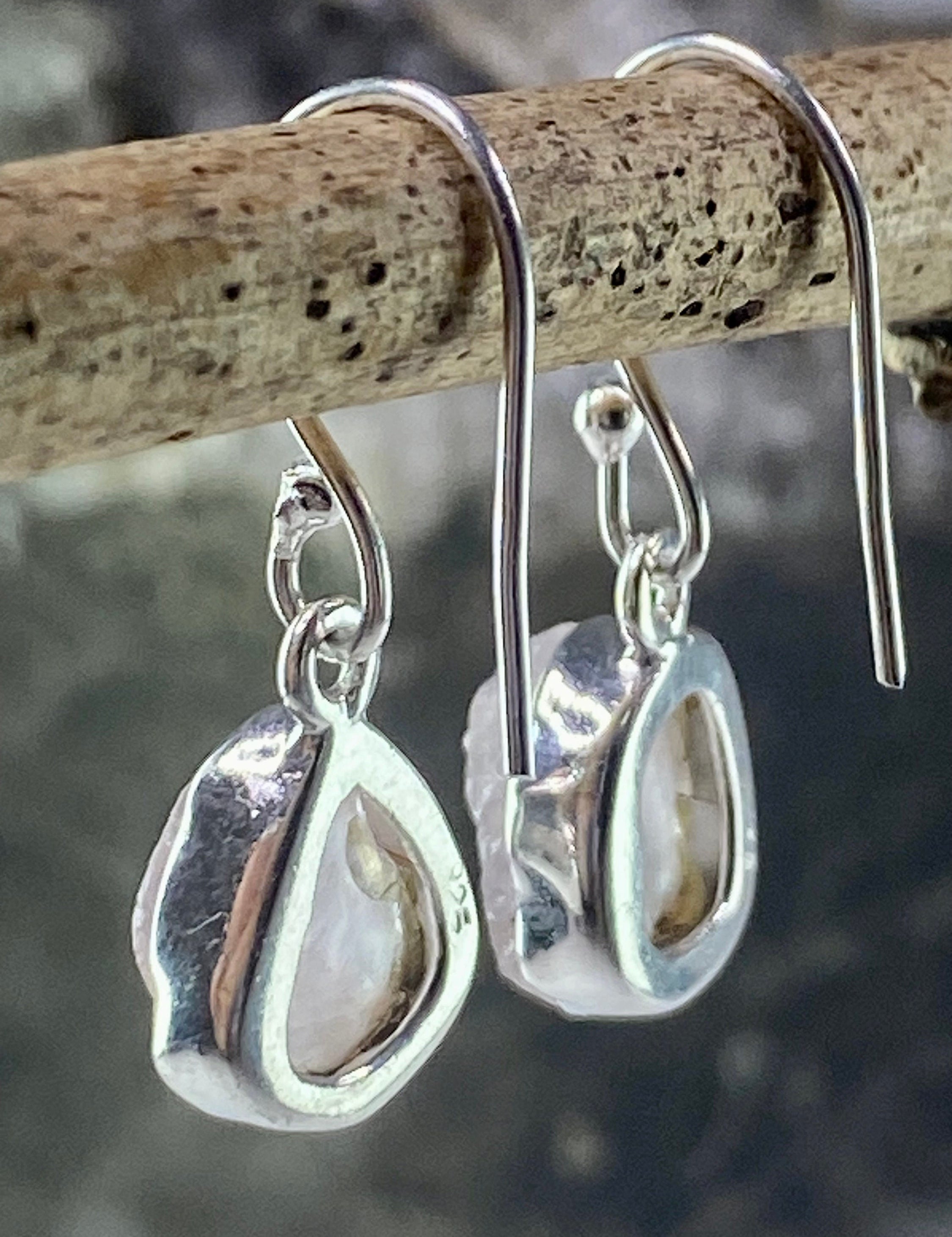 Raw Morganite and Sterling Silver Drop Earrings