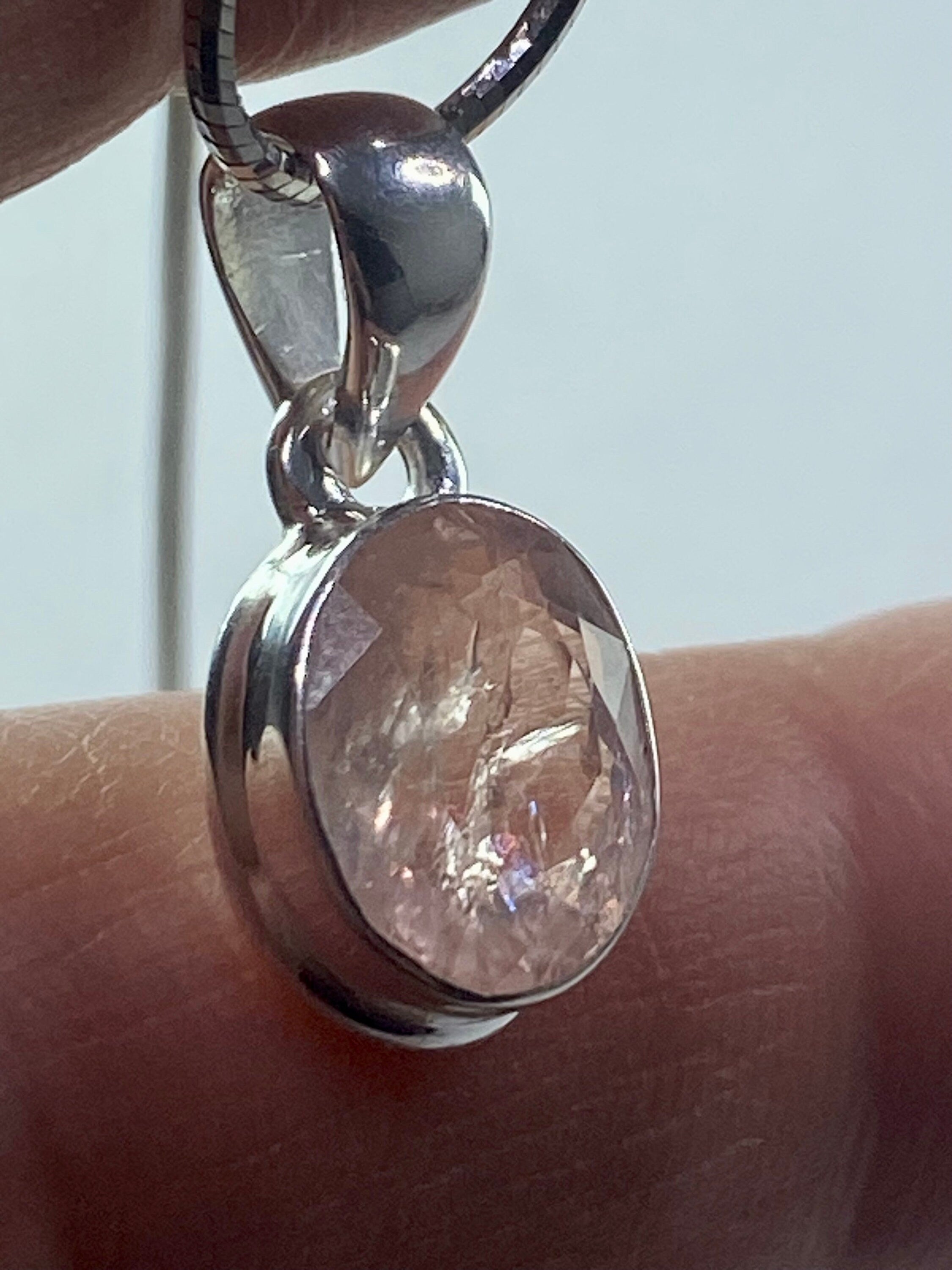 Faceted Morganite and Sterling Silver Pendant