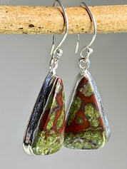 Natural Dragon Bloodstone and Silver Dangle Earrings