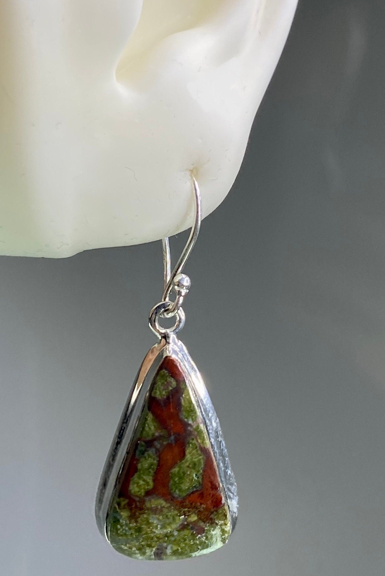 Natural Dragon Bloodstone and Silver Dangle Earrings