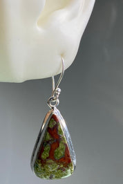 Natural Dragon Bloodstone and Silver Dangle Earrings