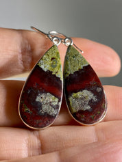 Natural Dragon Bloodstone and Silver Dangle Earrings