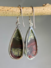 Natural Dragon Bloodstone and Silver Dangle Earrings