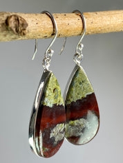 Natural Dragon Bloodstone and Silver Dangle Earrings