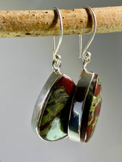 Natural Dragon Bloodstone and Silver Dangle Earrings