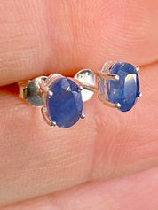 Raw Sapphire Stud Earrings: 925 Sterling Silver, September Birthstone