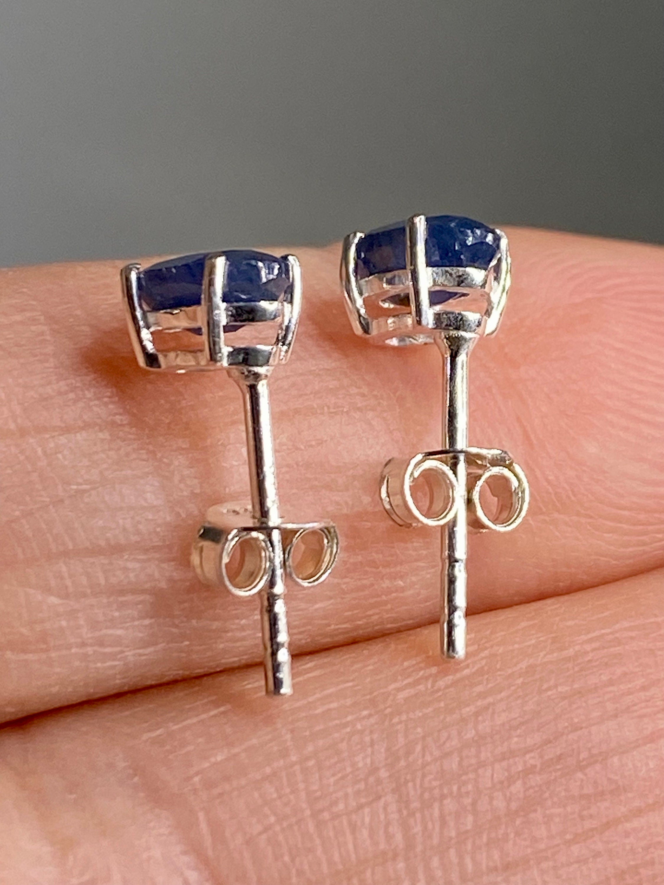 Raw Sapphire and Silver Stud Earrings