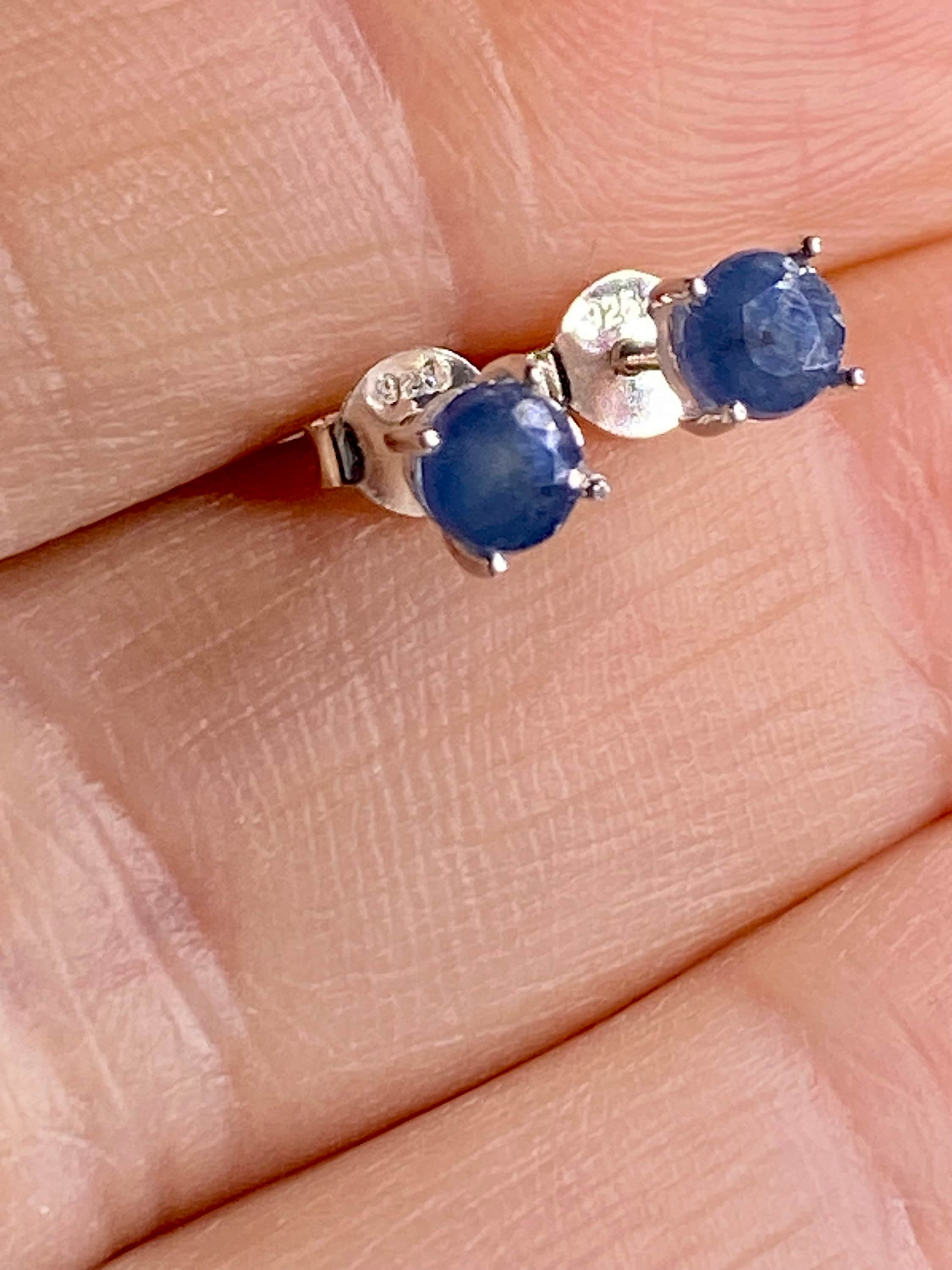 Raw Sapphire and Silver Stud Earrings