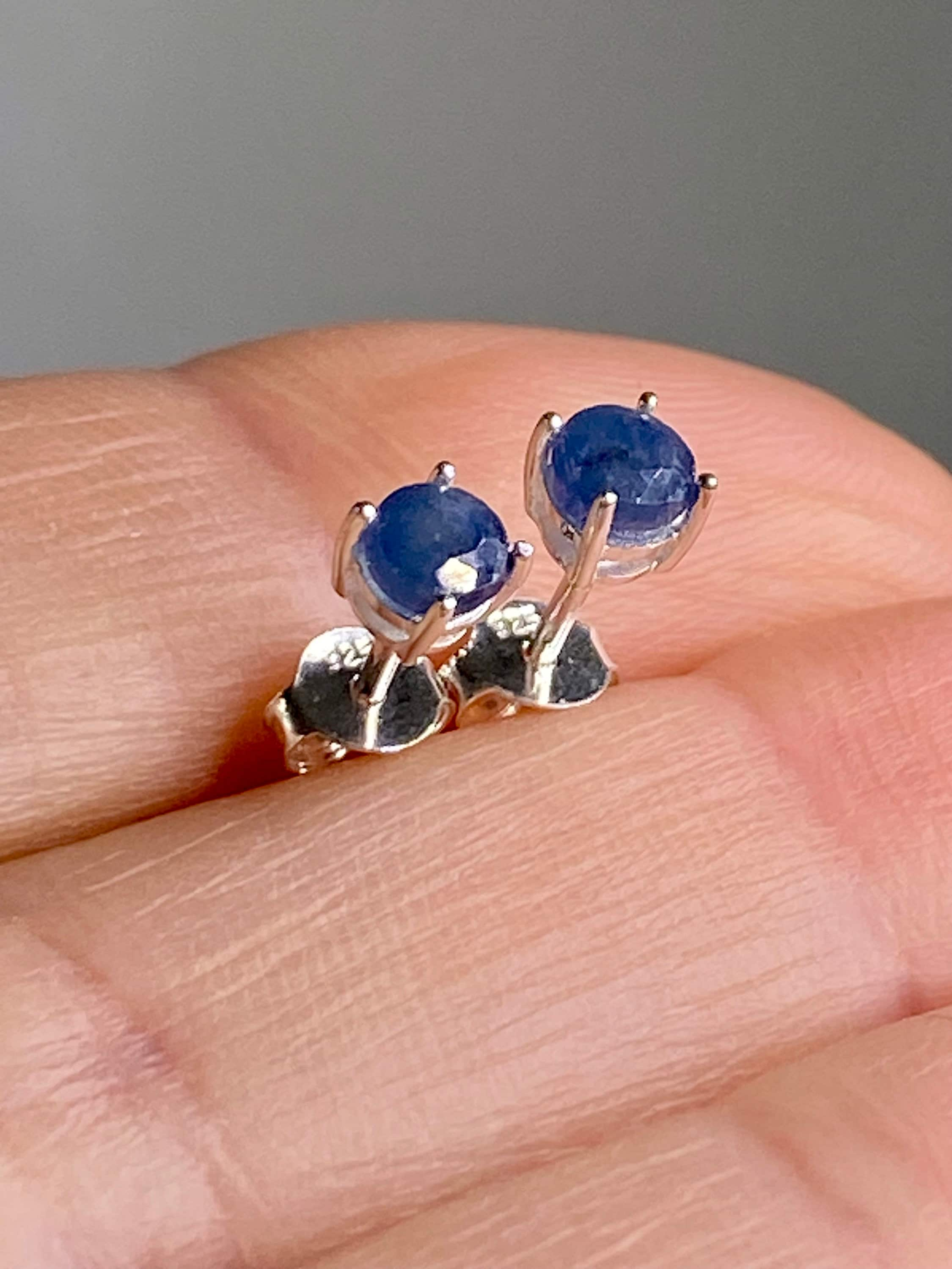 Raw Sapphire and Silver Stud Earrings