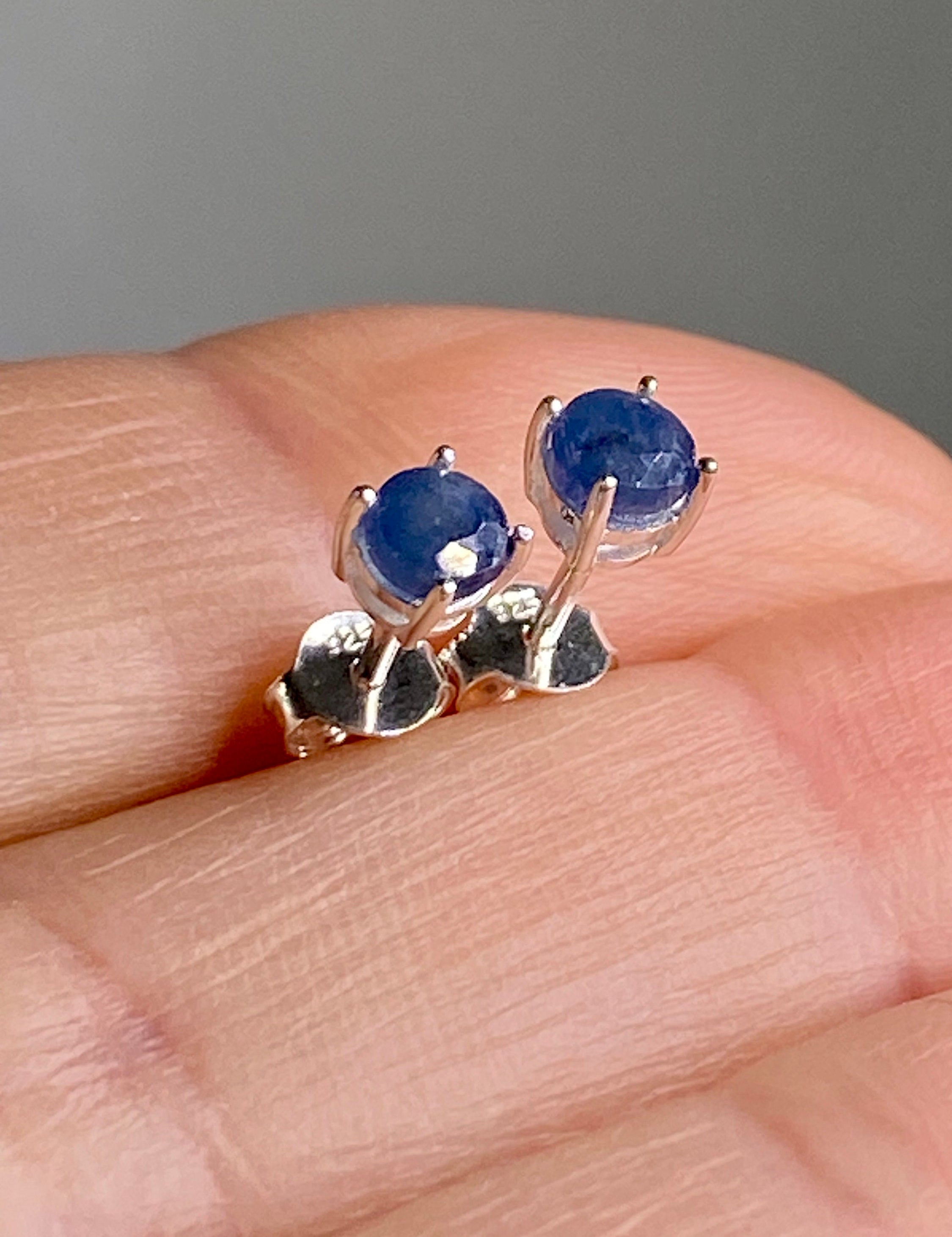 Raw Sapphire and Silver Stud Earrings