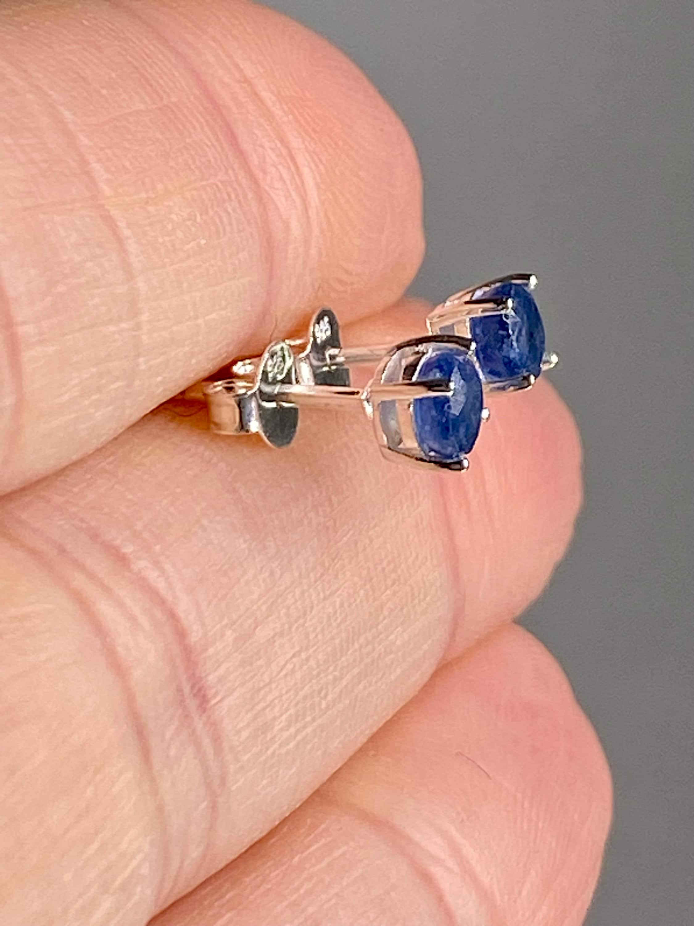 Raw Sapphire and Silver Stud Earrings