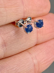 Raw Sapphire and Silver Stud Earrings