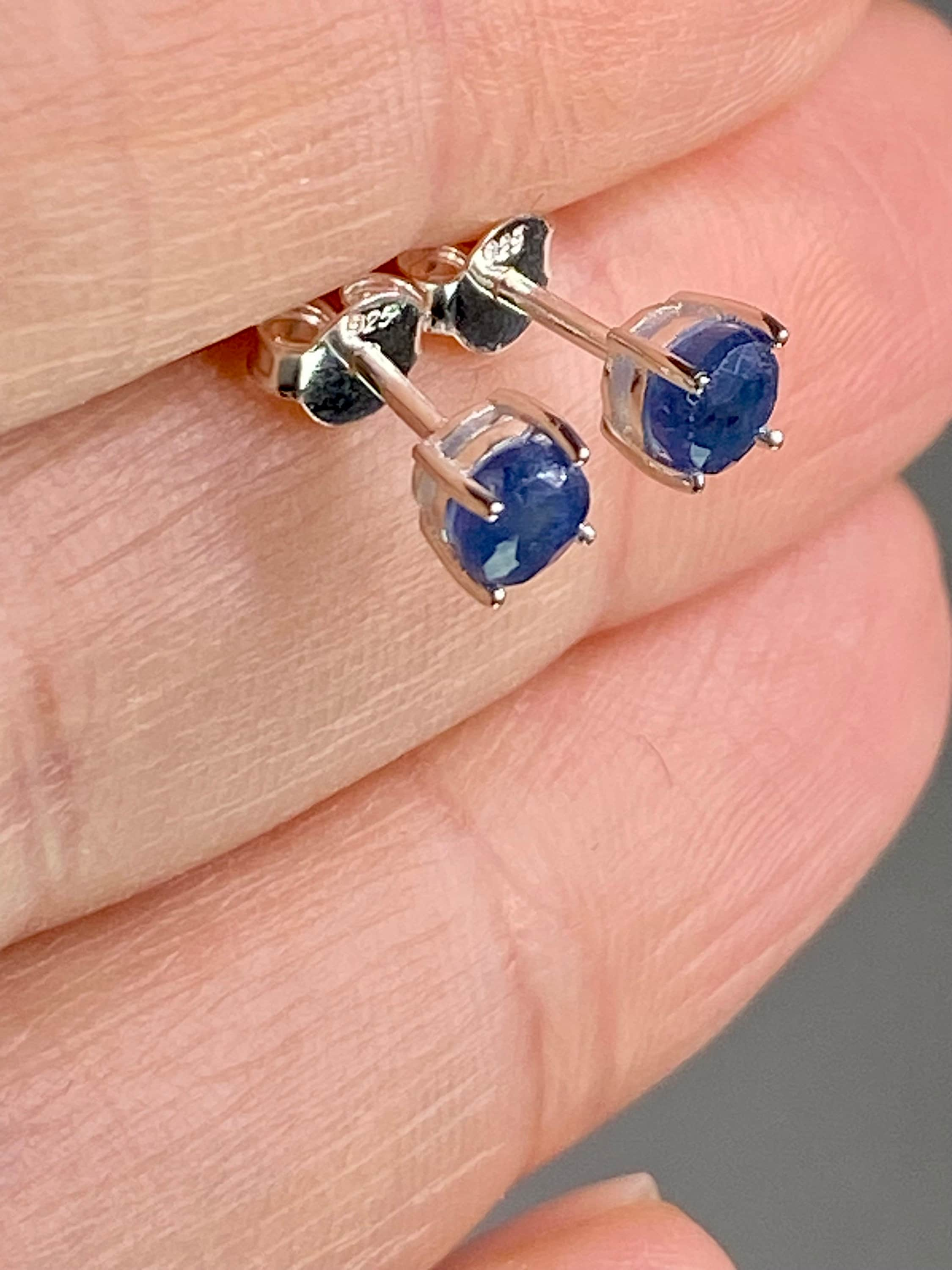 Raw Sapphire and Silver Stud Earrings