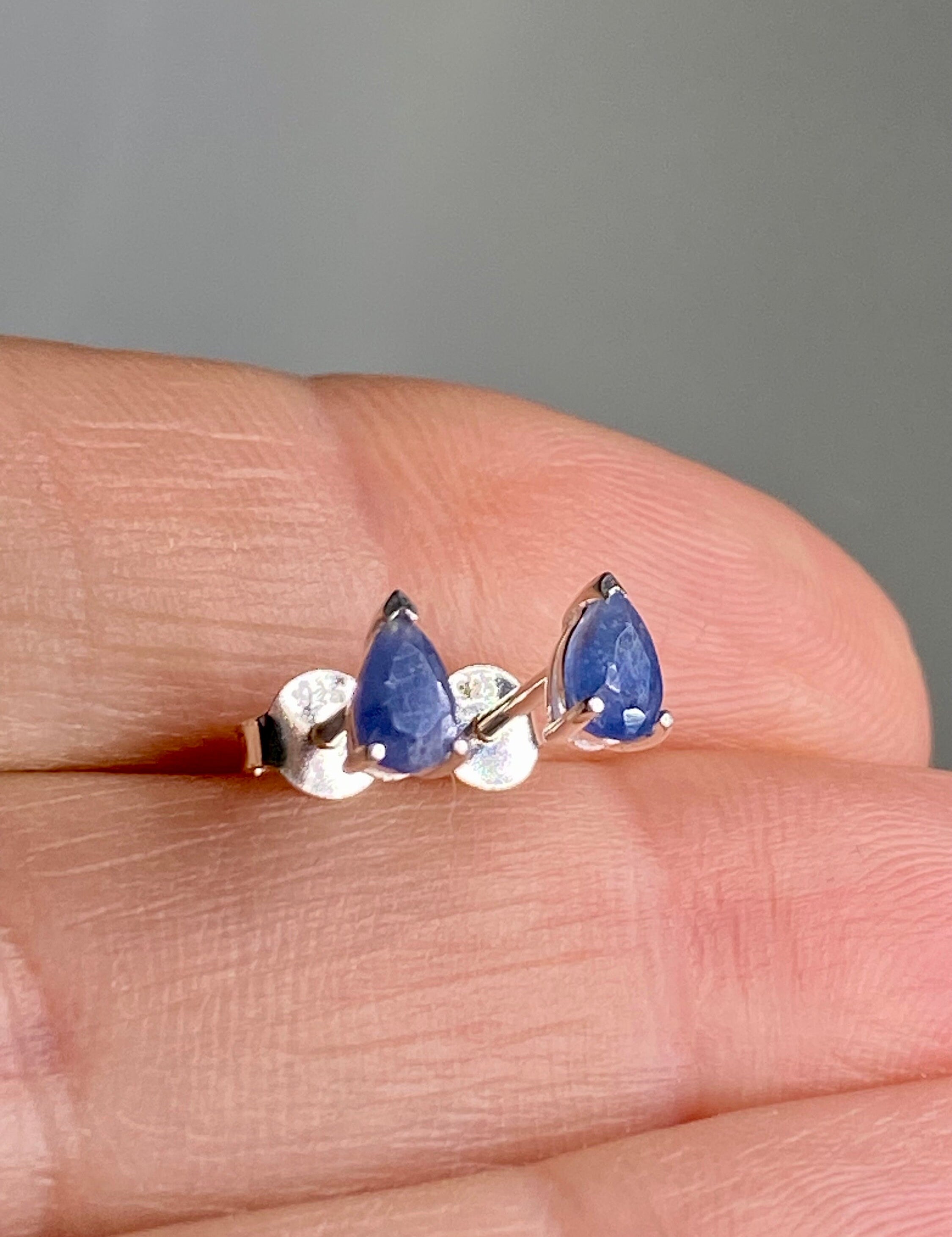 Raw Sapphire and Silver Stud Earrings