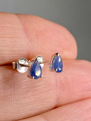 Raw Sapphire and Silver Stud Earrings