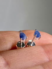 Raw Sapphire and Silver Stud Earrings