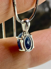 Raw Sapphire Pendant, Oval 8mmx6mm, Sterling Silver Necklace, September Birthstone